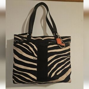 Coach signature zebra print top handles tote mini bag Y2K tan/black handbag